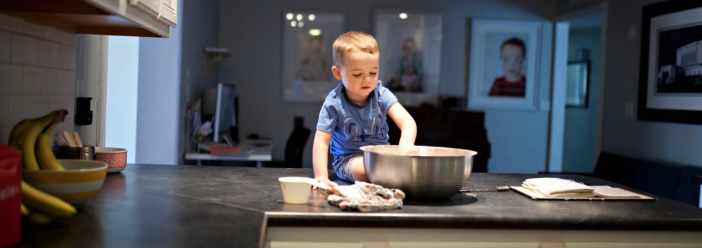 child on kitchen counter
