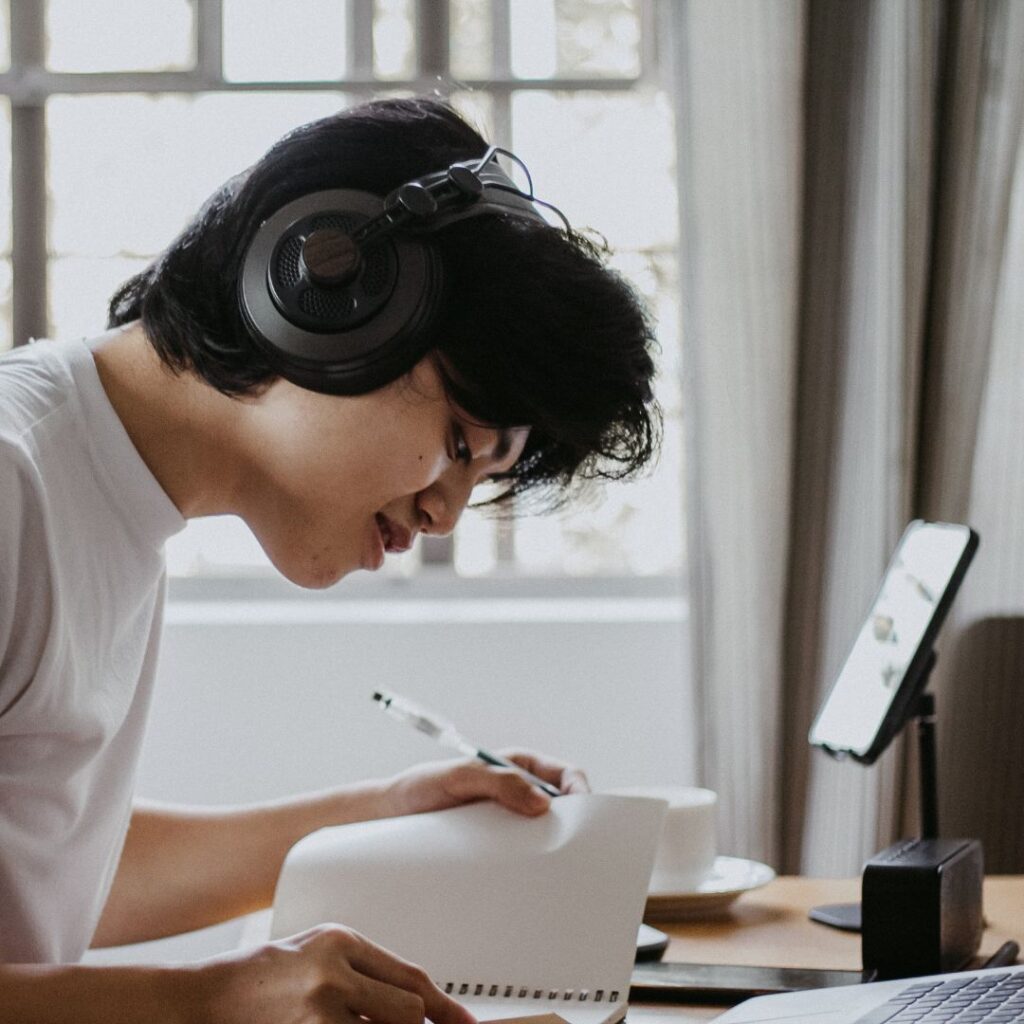 A boy doing homeschool work