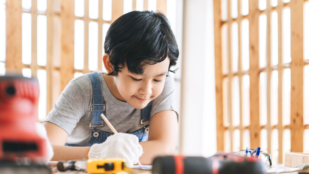 A boy studying