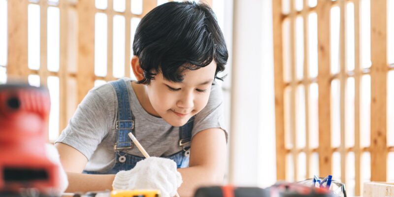 A boy studying